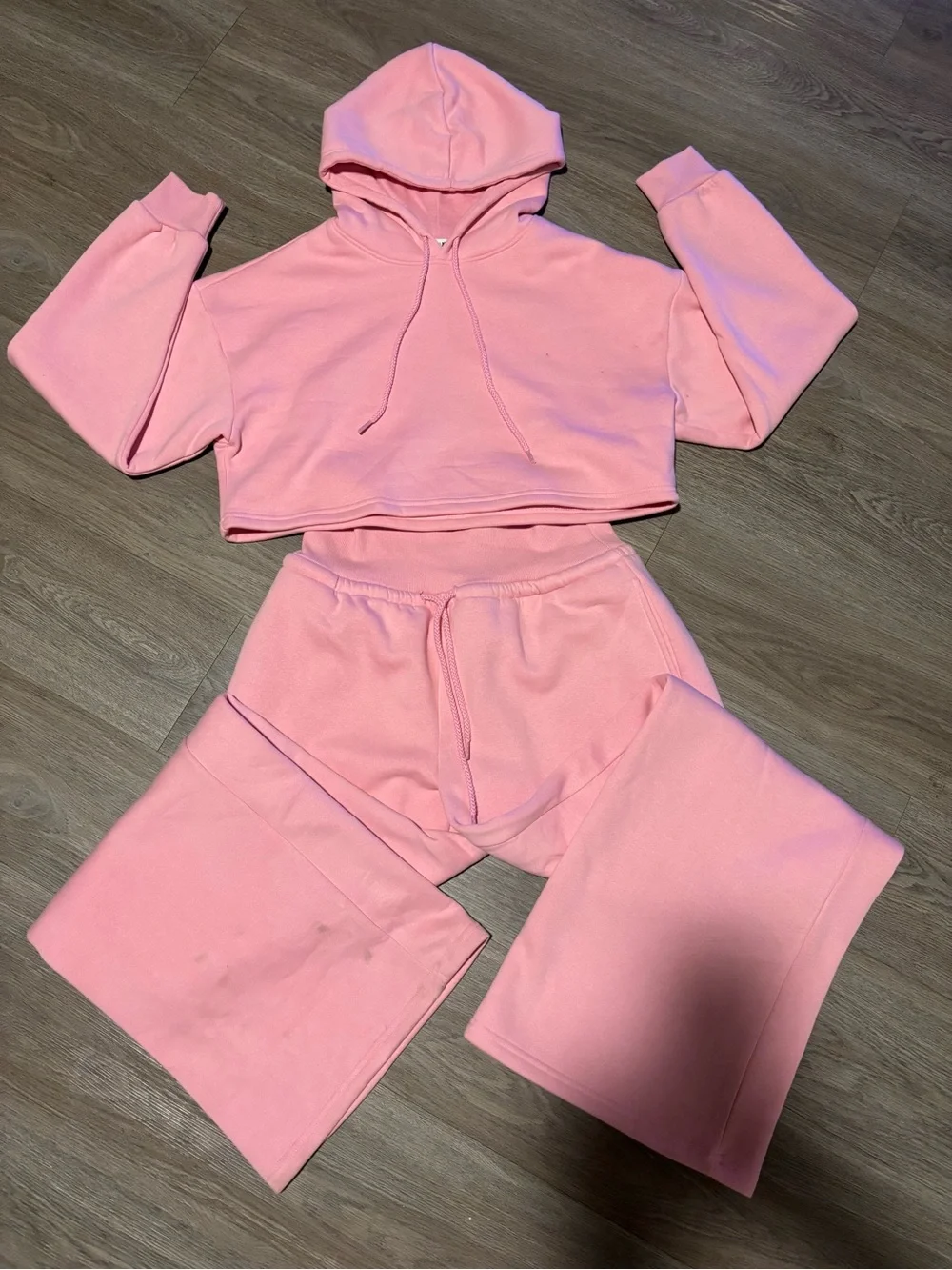 Cropped Pink Hoodie and Matching Sweatpants Set